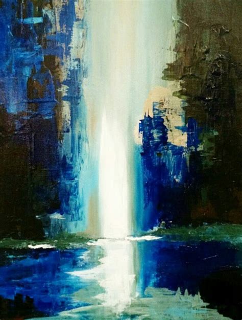 Abstract Acrylic Waterfall Painting Blue Coastal