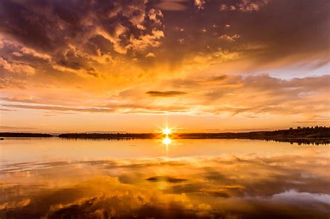 Sunset Lake Dusk Water Reflection Hd Wallpaper Peakpx