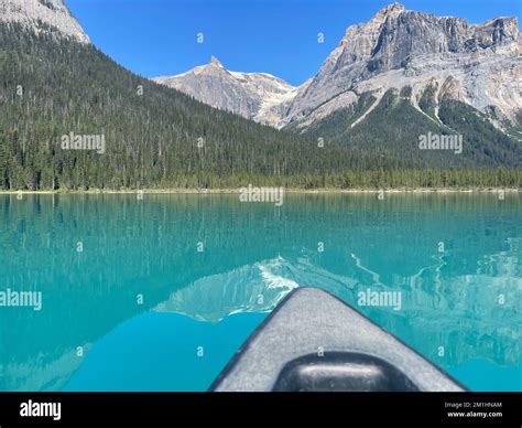 Canoe Floating On Emerald Lake Yoho National Park Alberta Canada