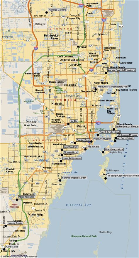 Map Of Miami Attractions Directions To Miami Sightseeing Landmarks