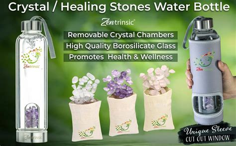Amazon Com Zentrinsic Crystal Infused Water Bottle Inc Crystals Rose Quartz Clear Quartz