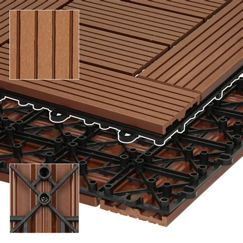 11pcs Garden Interlocking Composite Decking Tiles 30x30cm Light Brown