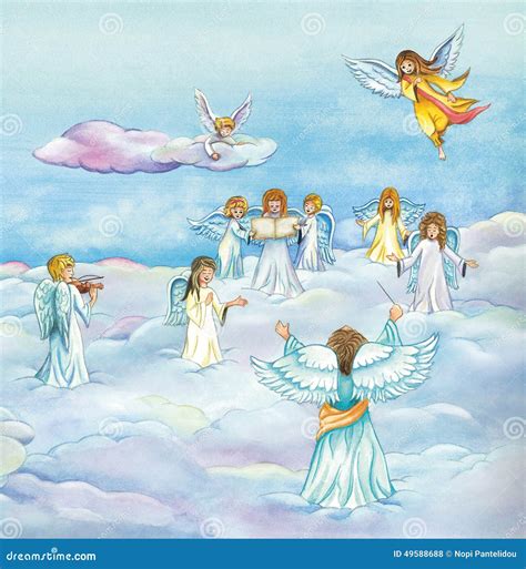 Heavenly Angels Choir Singing In Heaven Stock Illustration Image
