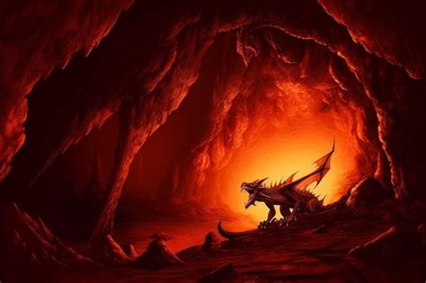 Premium Ai Image Dragon Cave Fire Fantasy Art