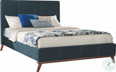 Charity Vivid Blue Upholstered Queen Platform Bed From Coaster