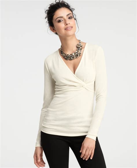 Ann Taylor Twist Front Long Sleeve Top In White Vanilla Creme Lyst