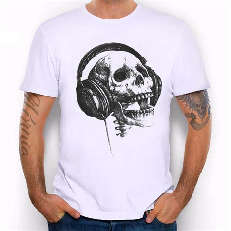 Male Best Selling Dj Skeleton Happy Skull Wearing Big Headphones Funny Joke Men T Shirt