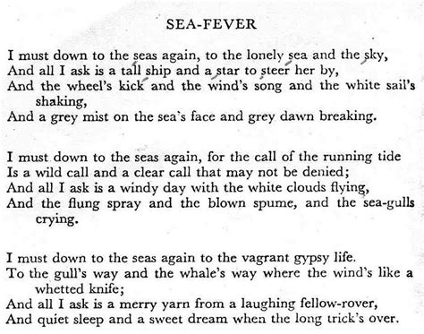 Sea Fever By John Masefield I Must Go Down To The Seas Again