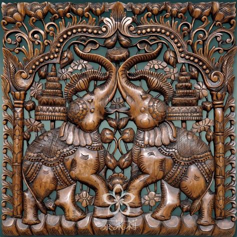 Thai Carving Teak Wood Sculpture Wooden Art Elephant Carving