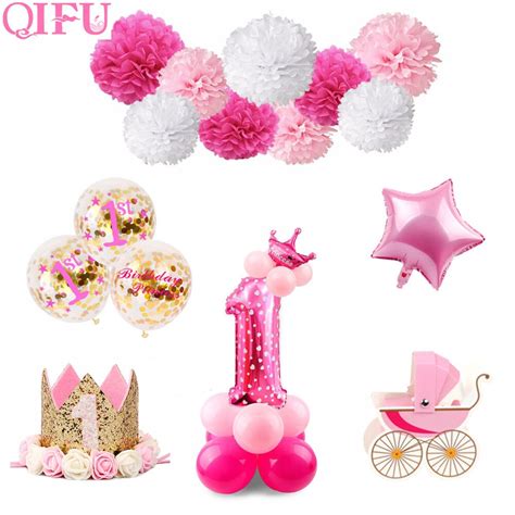 Qifu 1st Birthday Party Decorations Kids Girl Pink First