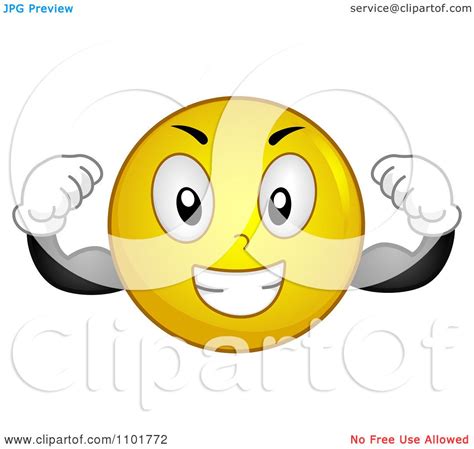 Clipart Strong Yellow Smiley Flexing Royalty Free Vector Illustration