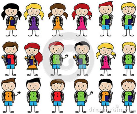 Collection Of Cute Stick Figure Students In Vector Format Stock Vector