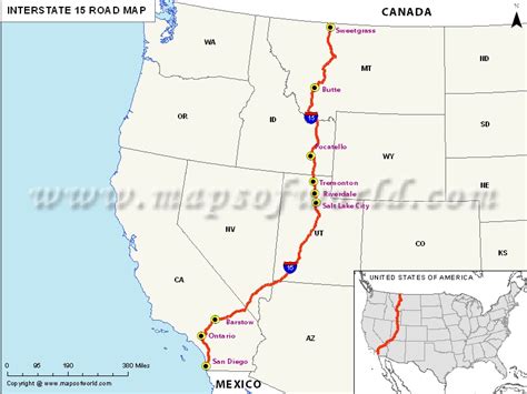 Interstate 15 I 15 Map Usa San Diego To Sweetgrass Montana