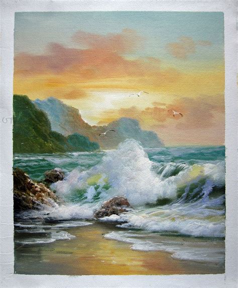 By Seascape Seawave Nr Museum Quality Oil Painting