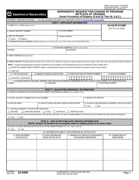 Va Form 22 5495 Fill Out Sign Online And Download Fillable Pdf