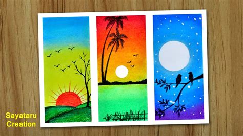 Sunrise Sunset Moonlight Drawing Easy Oil Pastel Drawing For Beginners