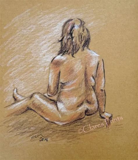 FEMALE NUDE ART Original Drawing Life Naked Lady Sepia Pencil Artwork Erotic Bac EUR