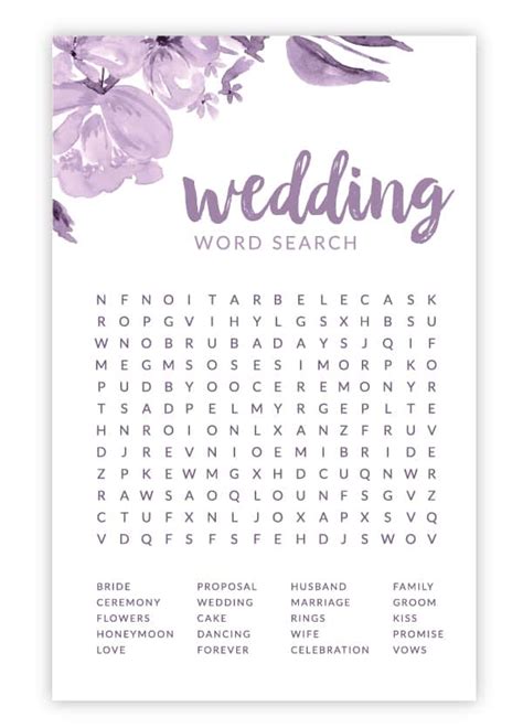 Foliage Wedding Word Search Game Printable Instant Download Free