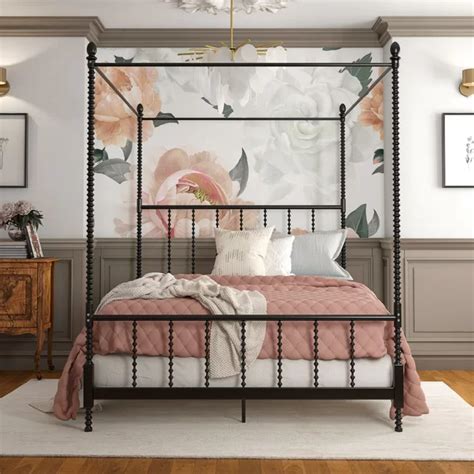 Gracie Oaks Karlee Metal Canopy Bed And Reviews Wayfair Metal Canopy