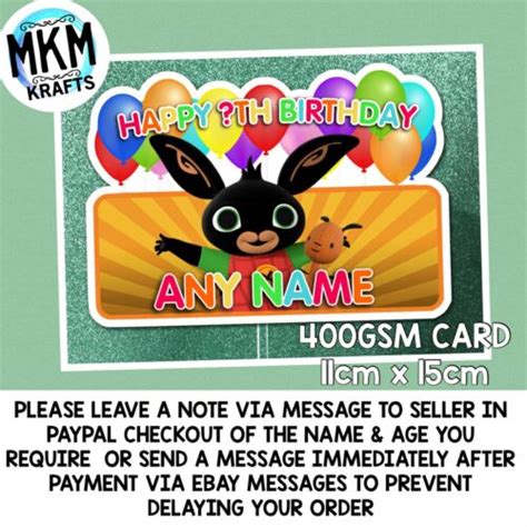 Bing Bunny Personalised Stand Up Card Cake Topper Happy Birthday 1st