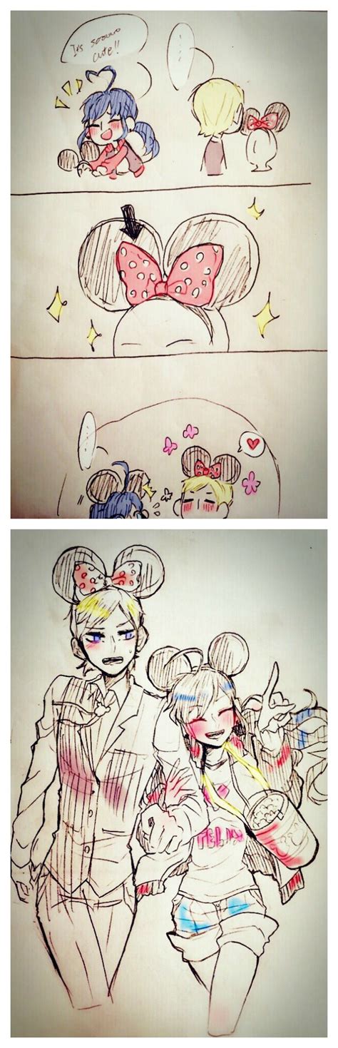 Felix And 2d Marinette Wearing Mickey Mouse Ears
