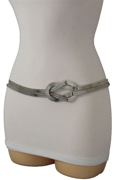 fun women fashion belt silver mesh metal hip waist knot chain skinny braided s m