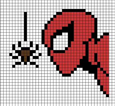 A Pixel Art Template Of Spider Man Looking At A Brown Spider Hanging