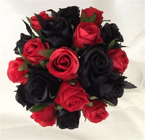 Silk Wedding Bouquet Red And Black Roses Pre Made Posy