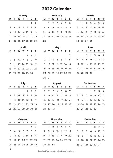 Free Printable Calendar 2022 Templates In Pdf Bordio