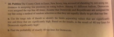 Solved Politics The County Clerk In Essex New Jersey Chegg Com