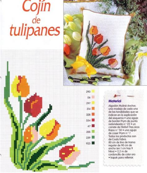 Cojín Con Tulipanes ~ Laboresdeesther Punto De Cruz Gratis
