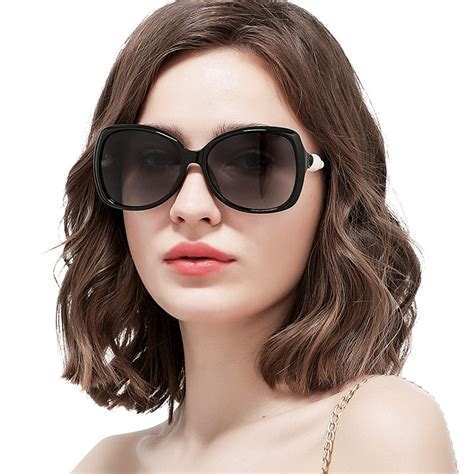 Women Polarized Sunglasses Pearl Classic Vintage Glasses Large Frame