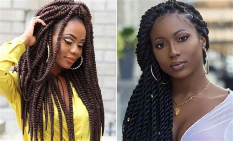 The two longer back sections of hair should be folded and then secured onto the back of the head. 43 Eye-Catching Twist Braids Hairstyles for Black Hair ...