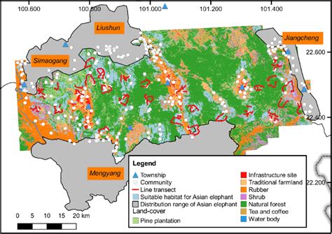Habitat suitability map for Asian elephants in the study area. The