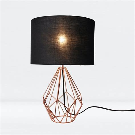Copper Geometric 40cm Table Lamp With Black Shade