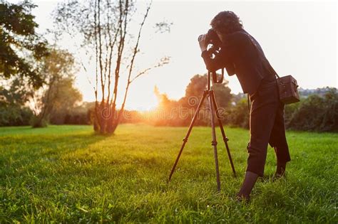 Professional Photographer Takes Landscape Photography Stock Image