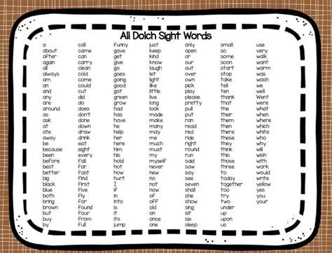 Dolch 1st Grade Sight Words