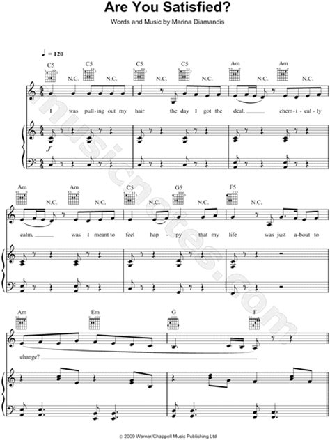 Marina And The Diamonds Are You Satisfied Sheet Music In C Major