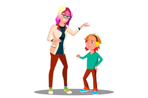 Angry Mother Scolding Her Son Vector Isolated Illustration