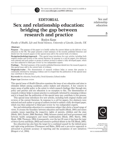 pdf sex and relationship education bridging the gap between research and practice