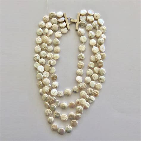 4 Strand White Coin Freshwater Pearl Necklace 18″ Long