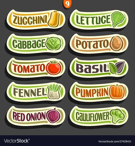 Set Labels For Vegetables Royalty Free Vector Image