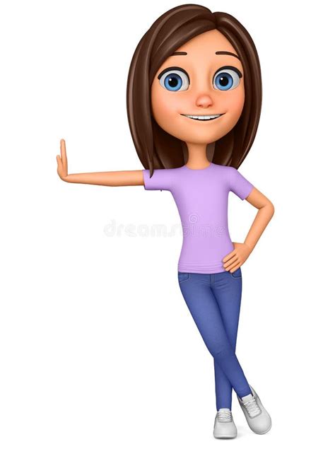 Character Cartoon Girl Shows Hand Stop On A White Background 3d