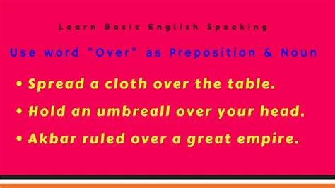 How To Use Over In English And Hindi As Preposition Noun Prefix