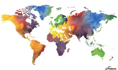 Colorful Map Of The World Watercolor Irina Sztukowski Canvas