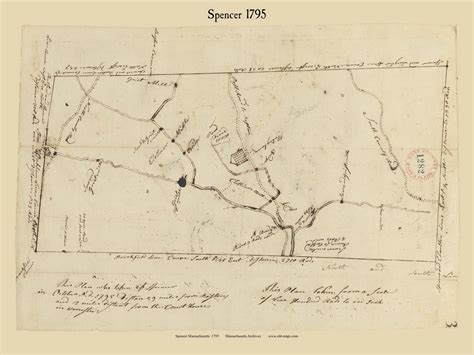 Spencer Massachusetts 1795 Old Town Map Reprint Roads Place Names
