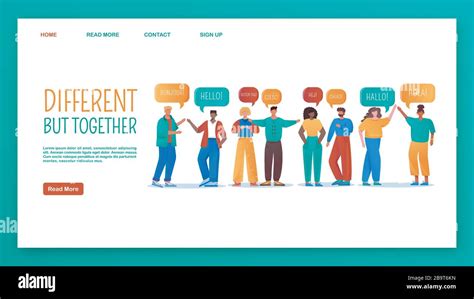 Different But Together Landing Page Vector Template Stock Vector Image