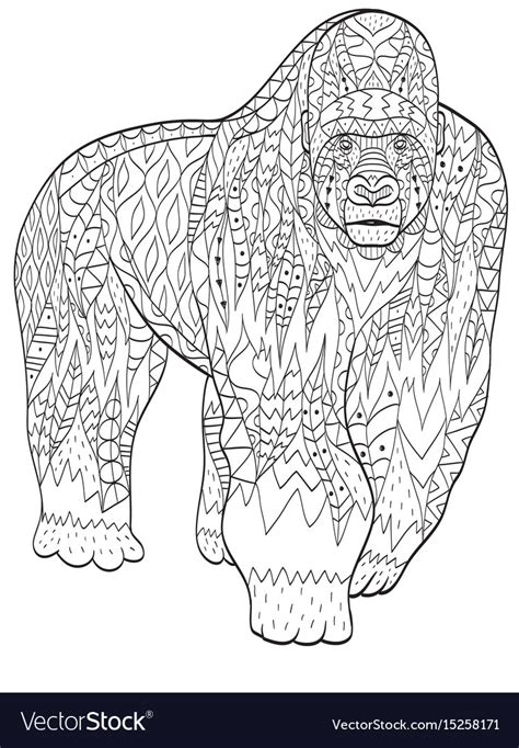 Coloring Gorilla Animal For Adults Royalty Free Vector Image