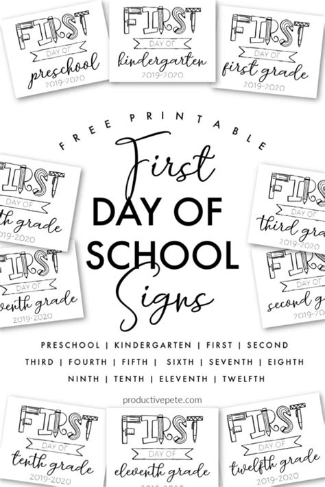 Free Printable First Day Of School Signs 2022 2023 Productive Pete