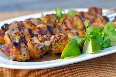 Let marinate 20 minutes in refrigerator. Grilled Thai Curry Chicken Skewers with Coconut-Peanut ...